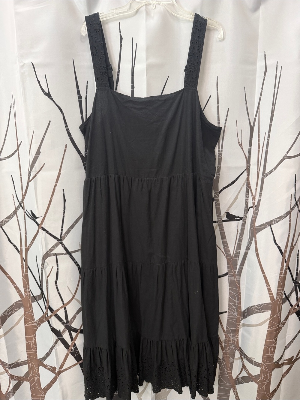 Black Tiered Cotton Sleeveless Jumper Dress - XL